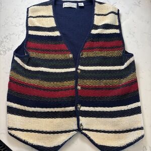 VTG American Eagle Cardigan Sweater Vest 1980/90 Stripe Grandpacore Cosby Men LG